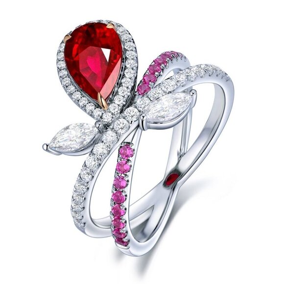 💍 Unique Cross Water Drop Pure Pear Zircon Beautiful Rings for Women, INDN8284 - Picture 4 of 4